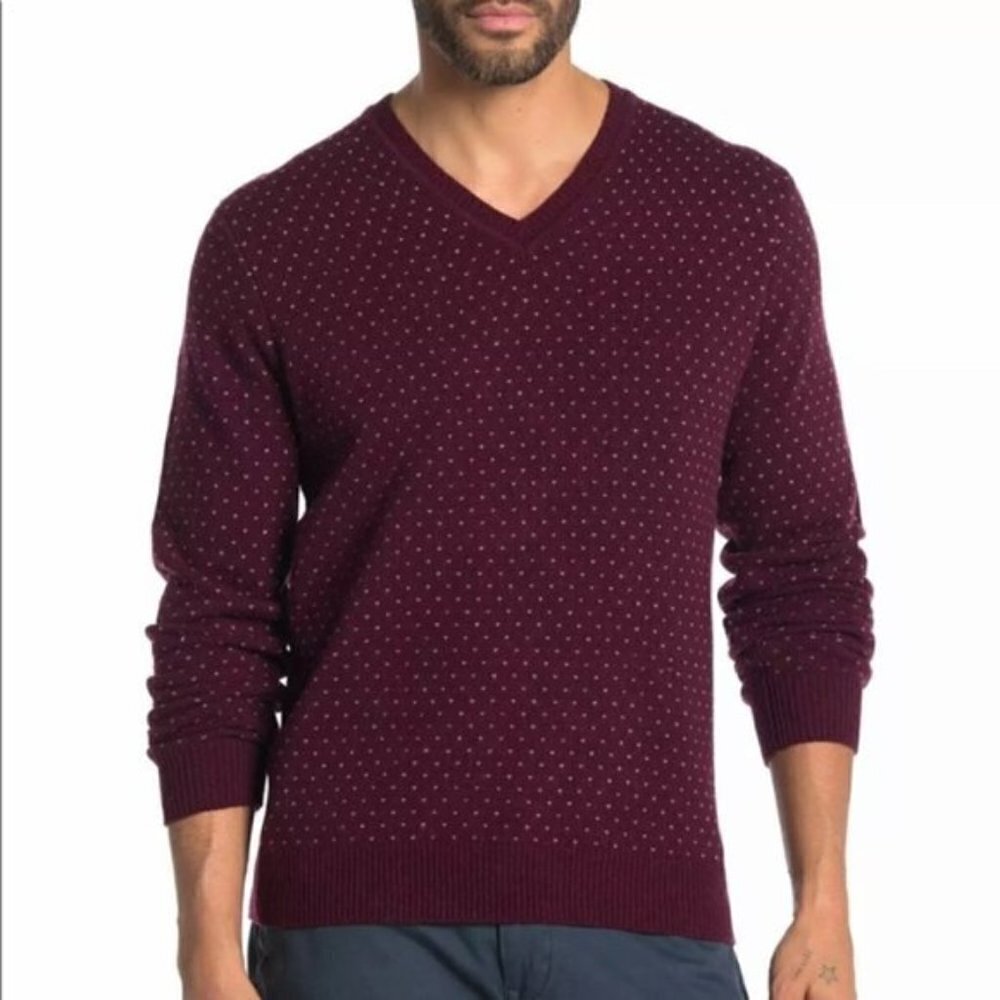 Brooks Brother Micro Dot V-Neck Wool Blend Sweater M